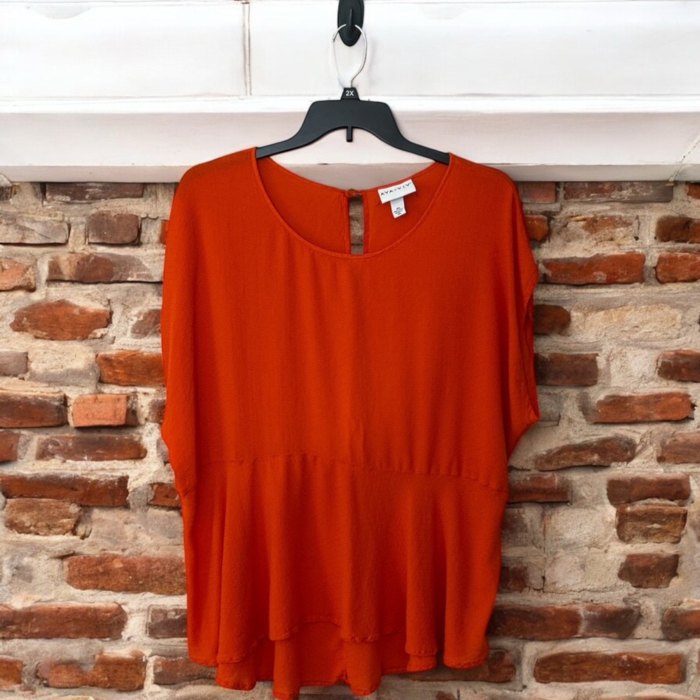 AVA & VIV Orange Dolman Sleeve Gauze High Low Drop Waist Pullover Top